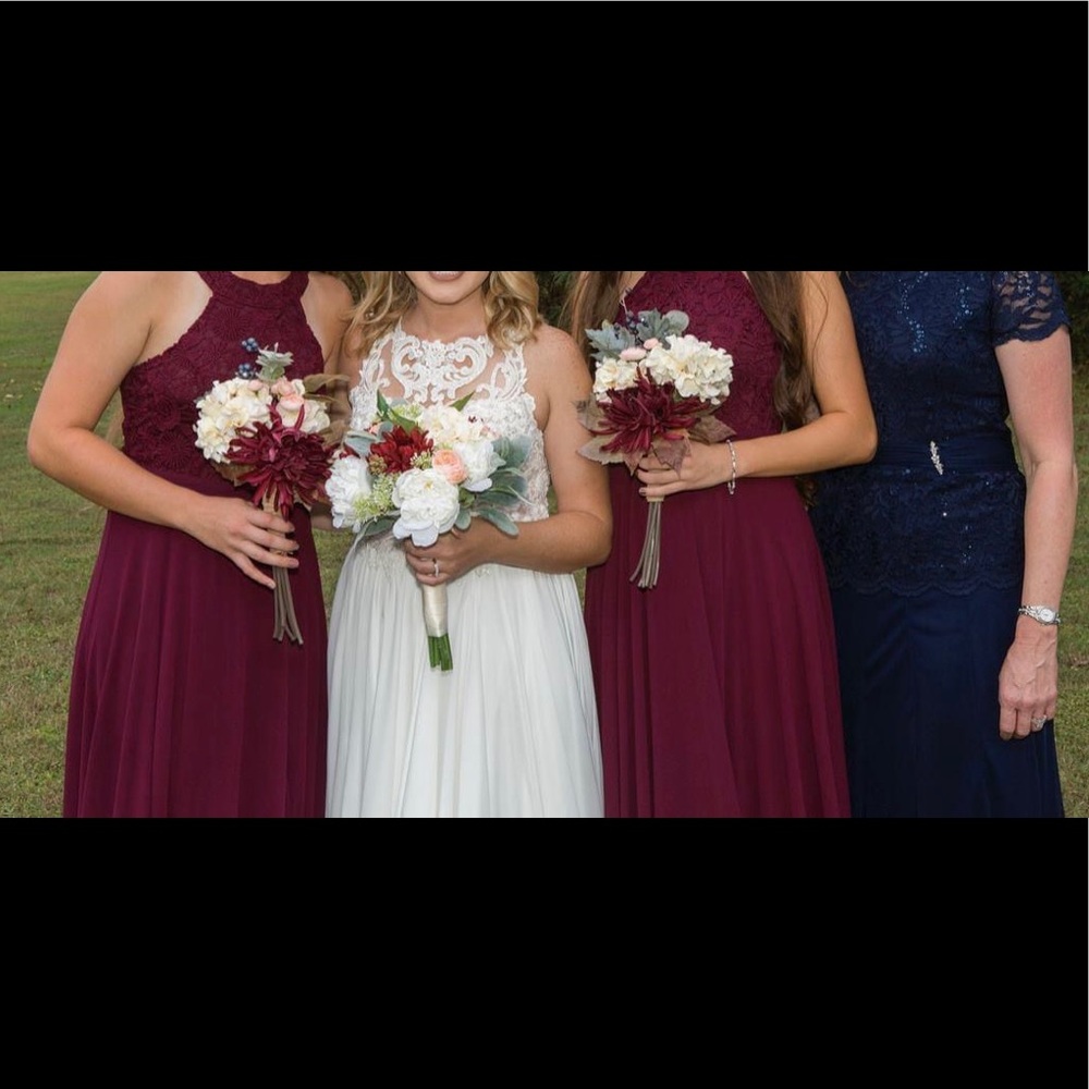 Burgundy Halter Long Leg Slit Bridesmaid Dress